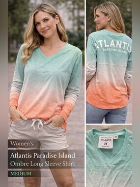 Ombre V-Neck Long Sleeve Top - Mint to Coral MEDIUM